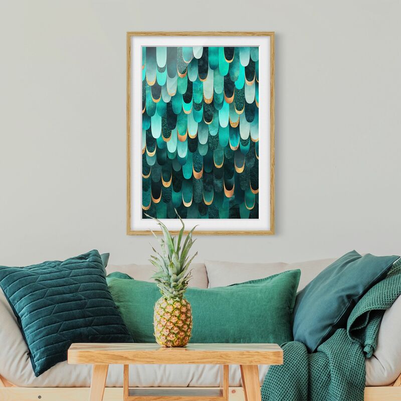 

Póster enmarcado - Piume d'oro Turchese Dimensión LxA: 40cm x 30cm, Marco: Roble