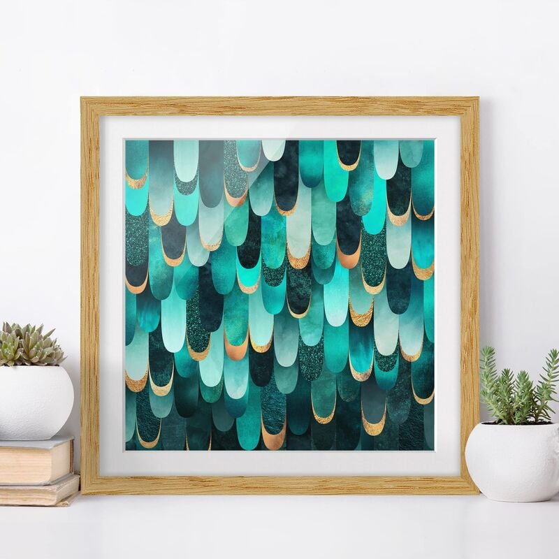

Póster enmarcado - Piume d'oro Turchese Dimensión LxA: 50cm x 50cm, Marco: Roble