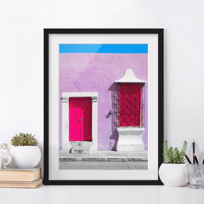 

Póster enmarcado - Pink Façade Pink Door Dimensión LxA: 100cm x 70cm, Marco: Negro