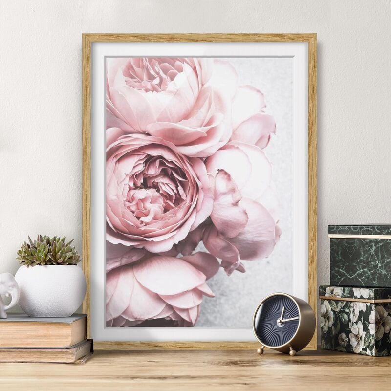 

Póster enmarcado - Pink Peony fiori pastello misera Dimensión LxA: 70cm x 50cm, Marco: Roble