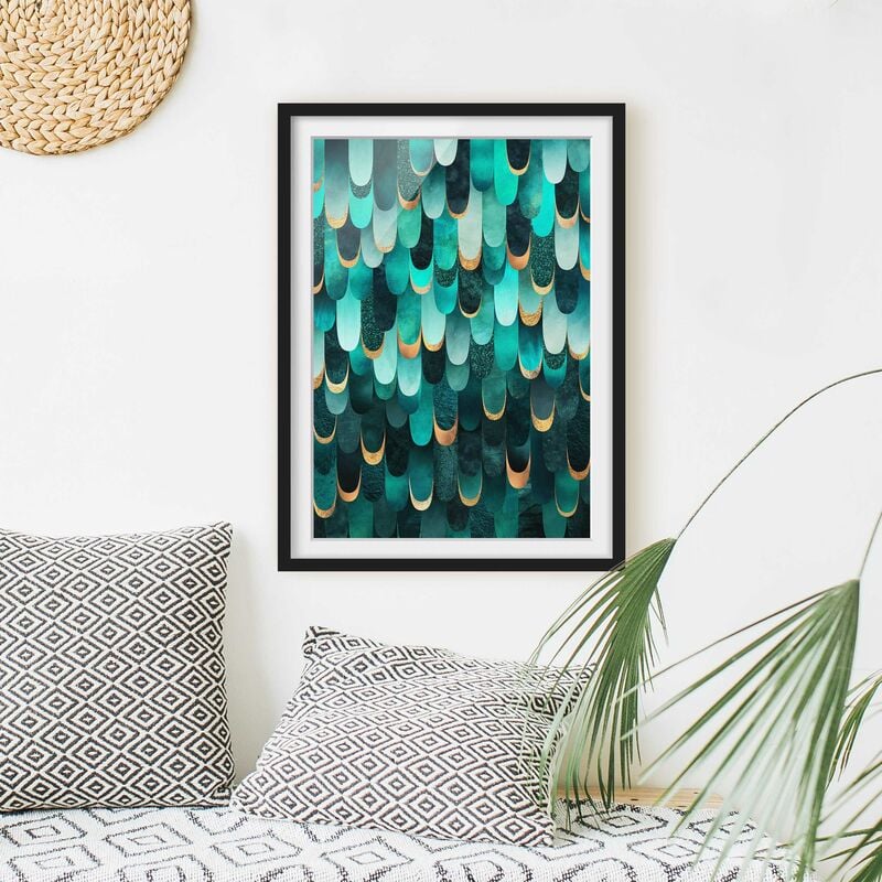 

Póster enmarcado - Piume d'oro Turchese Dimensión LxA: 100cm x 70cm, Marco: Negro