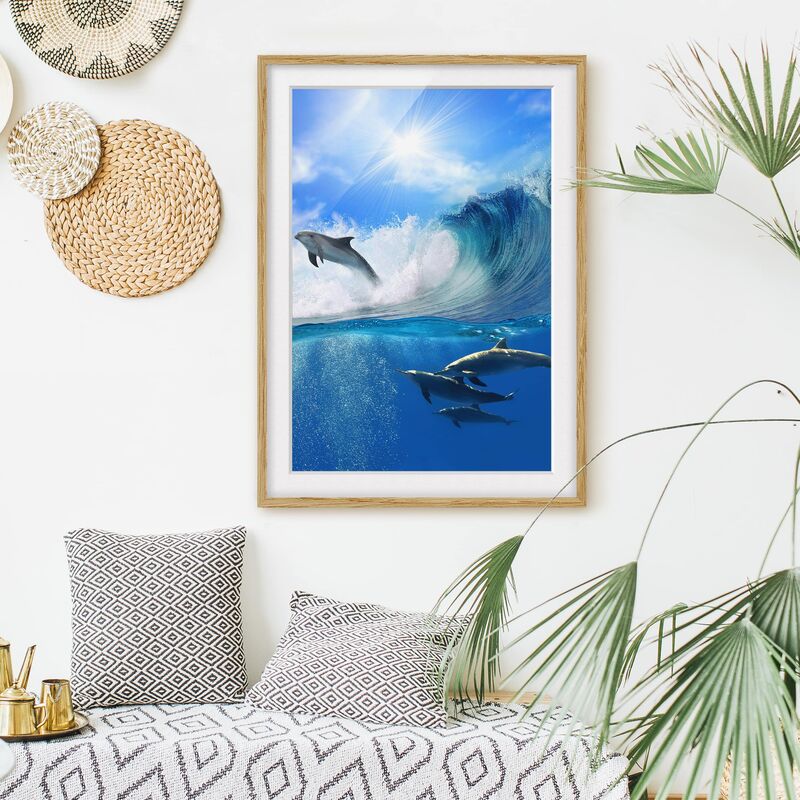 

Póster enmarcado - Playing Dolphins Dimensión LxA: 55cm x 40cm, Marco: Roble
