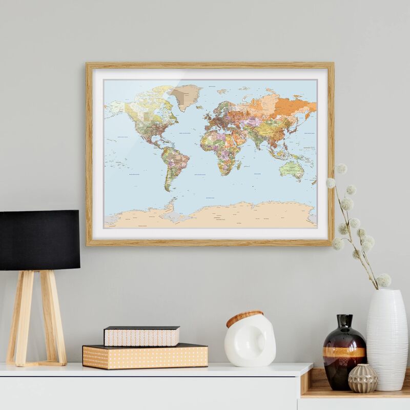 

Póster enmarcado - Political World Map Dimensión LxA: 40cm x 55cm, Marco: Roble