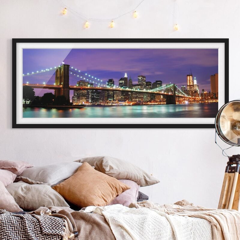 

Póster enmarcado - Ponte Di Brooklyn A New York City Dimensión LxA: 20cm x 50cm, Marco: Negro