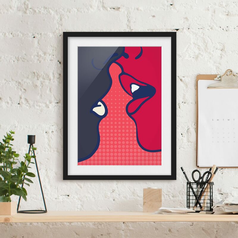 

Póster enmarcado - Pop Art Kiss Dimensión LxA: 70cm x 50cm, Marco: Negro