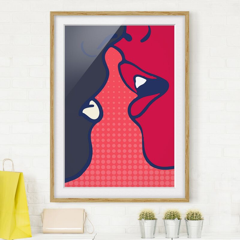 

Póster enmarcado - Pop Art Kiss Dimensión LxA: 24cm x 18cm, Marco: Roble