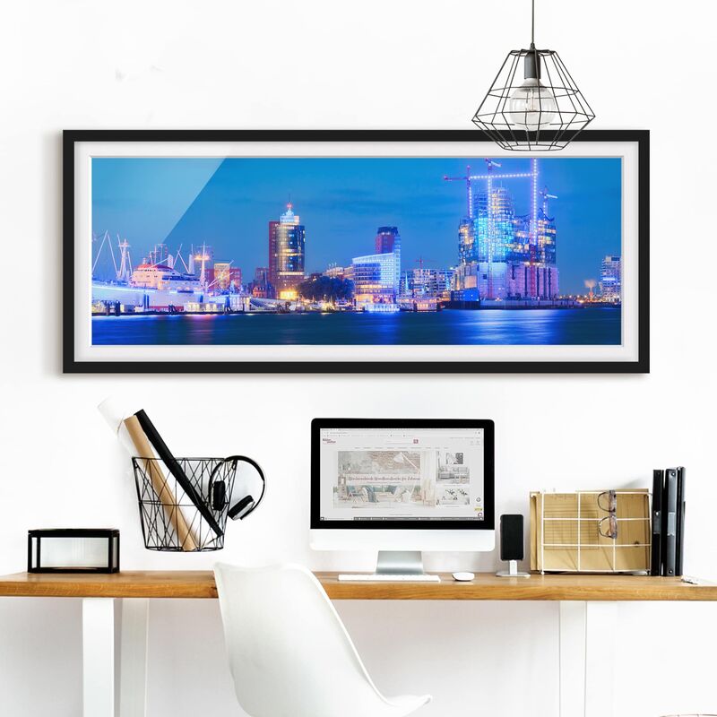 

Póster enmarcado - Porto Di Amburgo Dimensión LxA: 50cm x 130cm, Marco: Negro