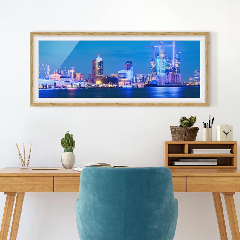 

Póster enmarcado - Porto Di Amburgo Dimensión LxA: 30cm x 75cm, Marco: Roble