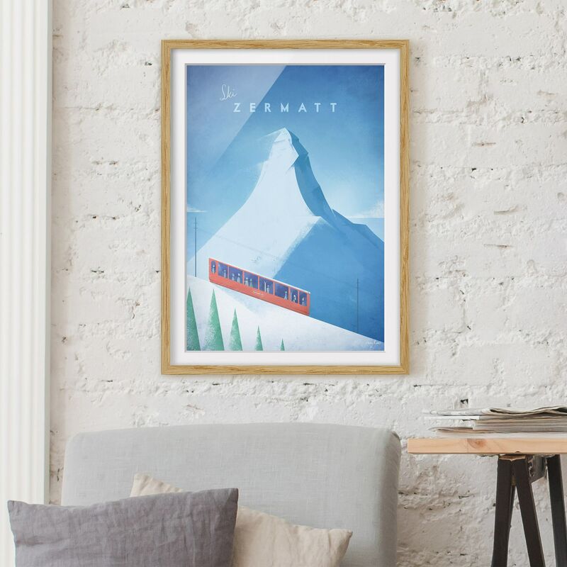 

Póster enmarcado - Poster di viaggio - Zermatt Dimensión LxA: 55cm x 40cm, Marco: Roble