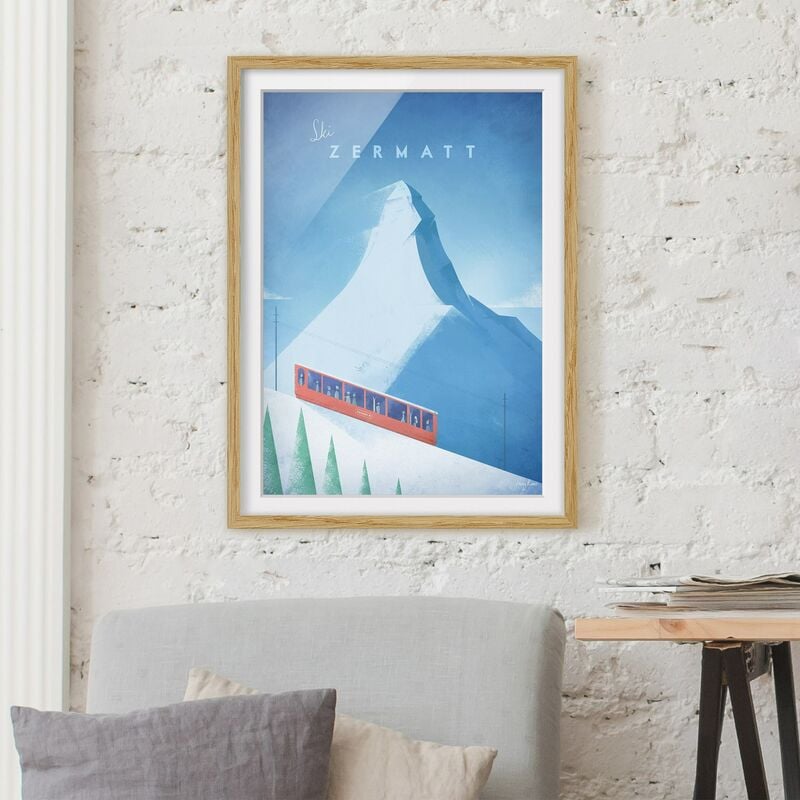 

Póster enmarcado - Poster di viaggio - Zermatt Dimensión LxA: 70cm x 50cm, Marco: Roble
