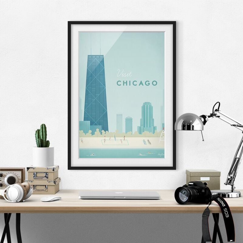 

Póster enmarcado - Poster viaggio - Chicago Dimensión LxA: 100cm x 70cm, Marco: Negro