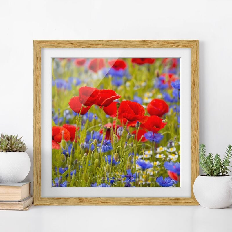 

Póster enmarcado - Prato di estate con papaveri e fiordalisi Dimensión LxA: 70cm x 70cm, Marco: Roble