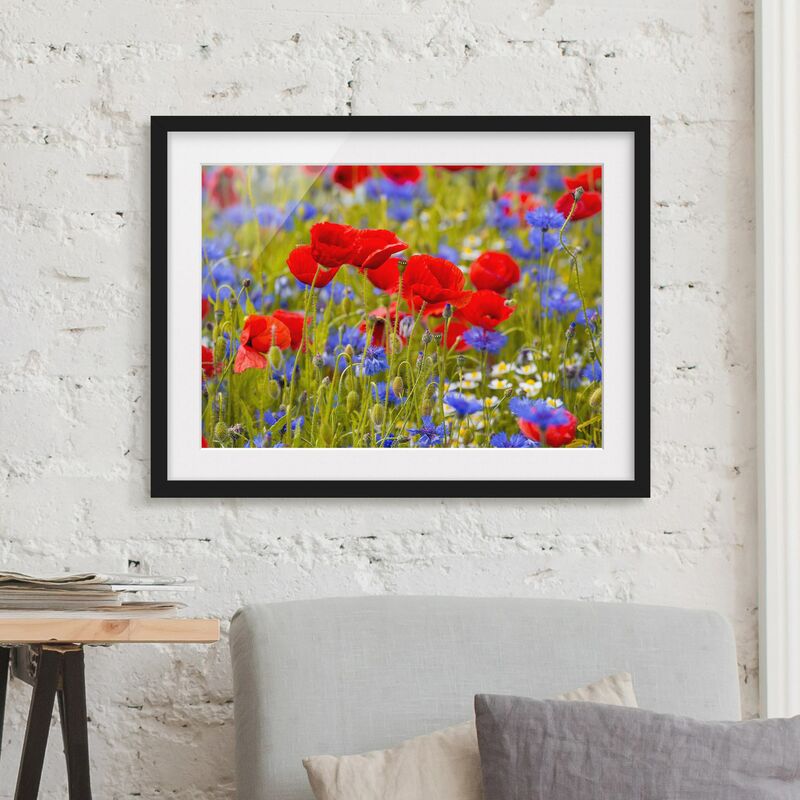 

Póster enmarcado - Prato di estate con papaveri e fiordalisi Dimensión LxA: 18cm x 24cm, Marco: Negro