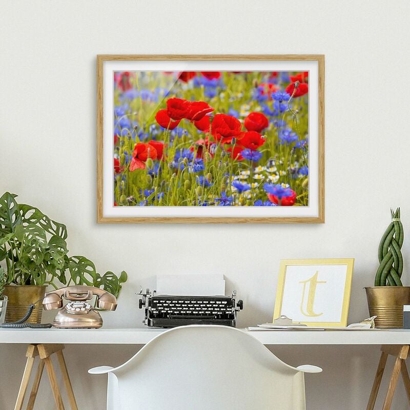 

Póster enmarcado - Prato di estate con papaveri e fiordalisi Dimensión LxA: 70cm x 100cm, Marco: Roble