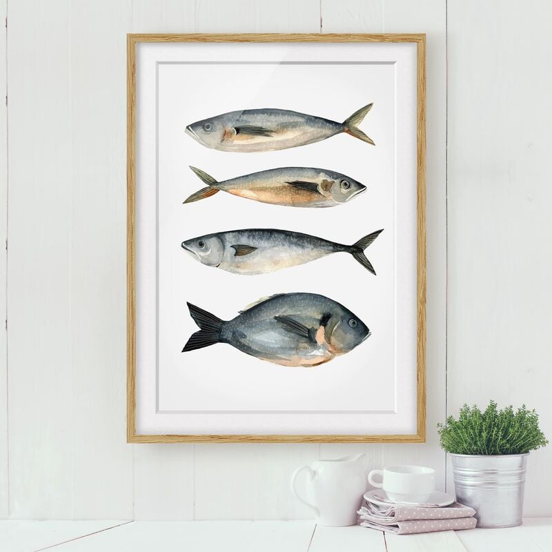 

Póster enmarcado - Quattro Pesci In Acquerello I Dimensión LxA: 55cm x 40cm, Marco: Roble