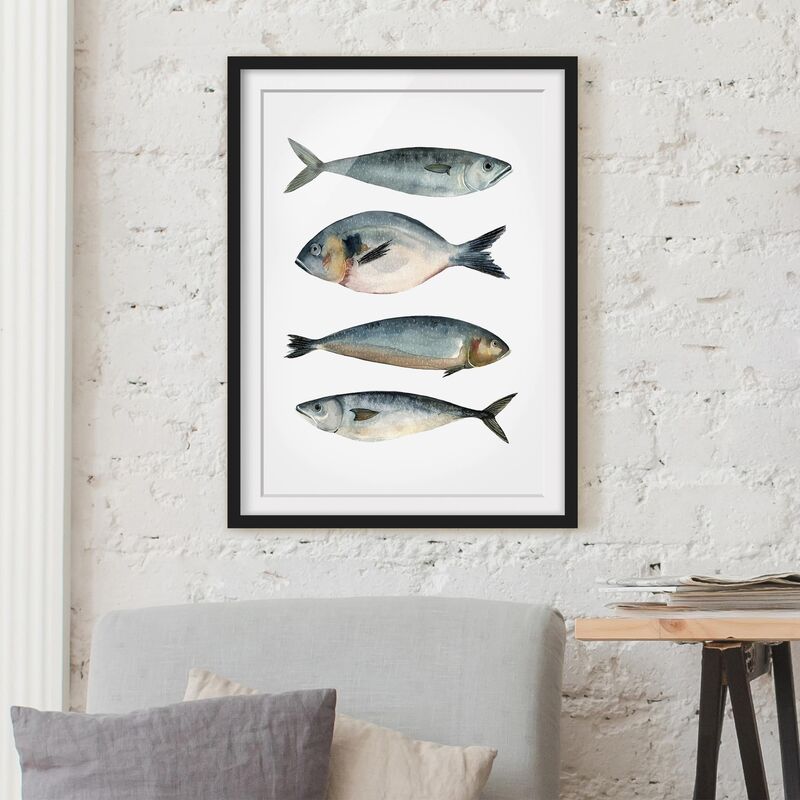 

Póster enmarcado - Quattro Pesci In Acquerello Ii Dimensión LxA: 100cm x 70cm, Marco: Negro