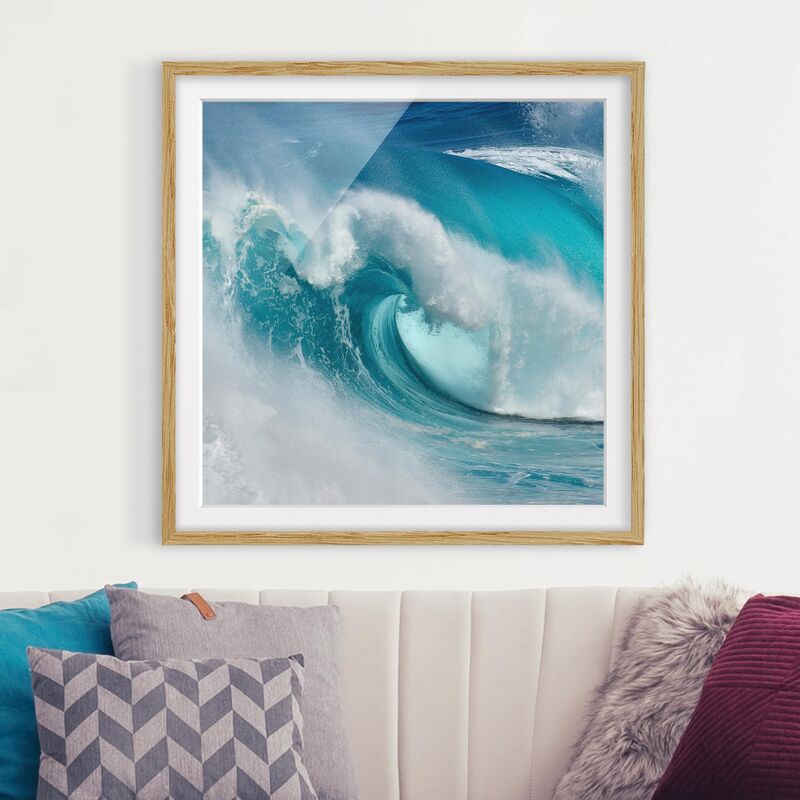 

Póster enmarcado - Raging Waves Dimensión LxA: 70cm x 70cm, Marco: Roble