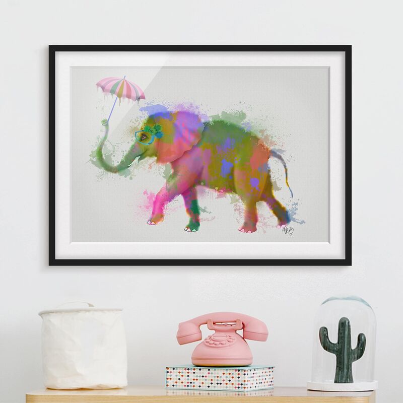 

Póster enmarcado - Rainbow Splash Elephant Dimensión LxA: 30cm x 40cm, Marco: Negro