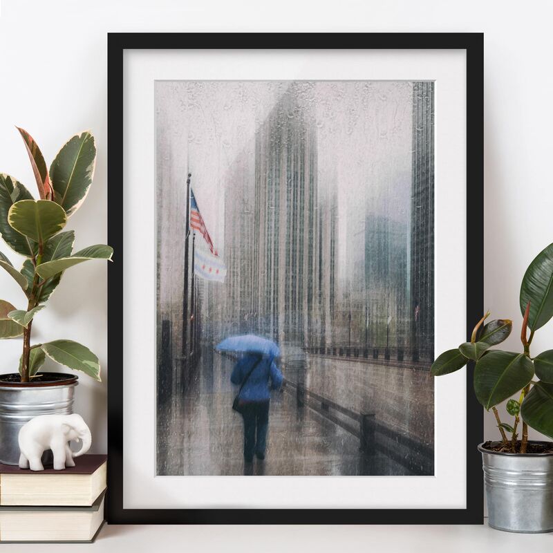 

Póster enmarcado - Rainy Chicago Dimensión LxA: 100cm x 70cm, Marco: Negro