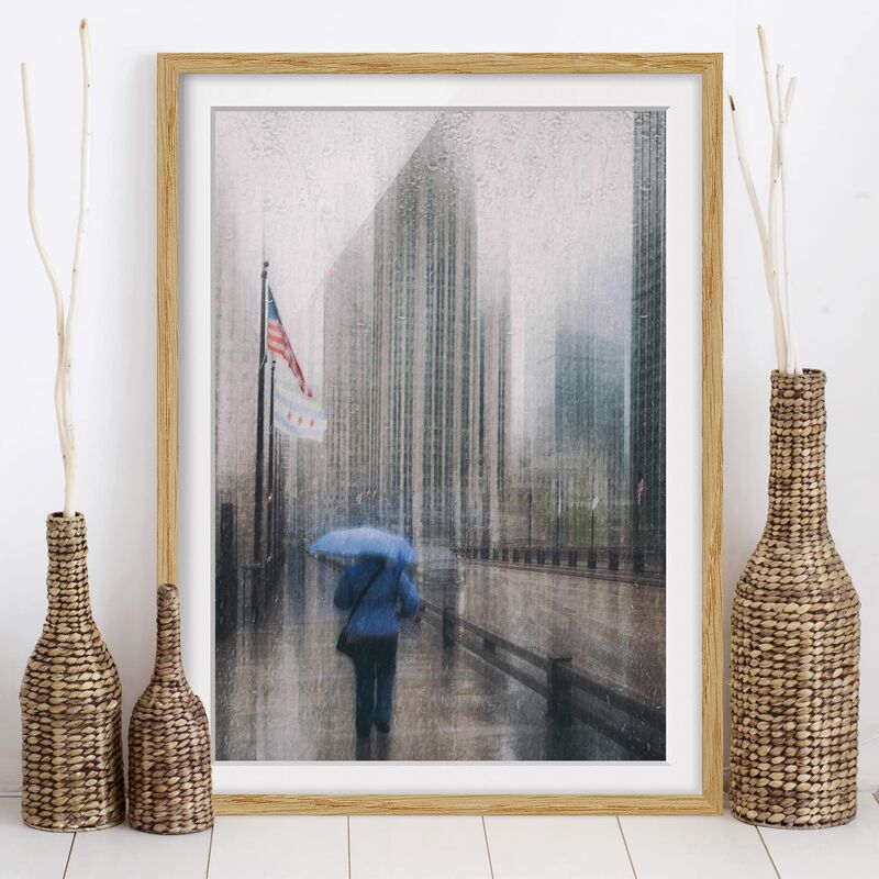

Póster enmarcado - Rainy Chicago Dimensión LxA: 55cm x 40cm, Marco: Roble
