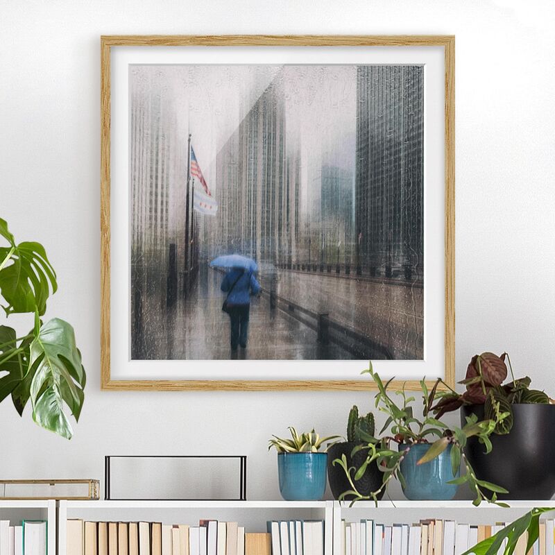 

Póster enmarcado - Rainy Chicago Dimensión LxA: 50cm x 50cm, Marco: Roble