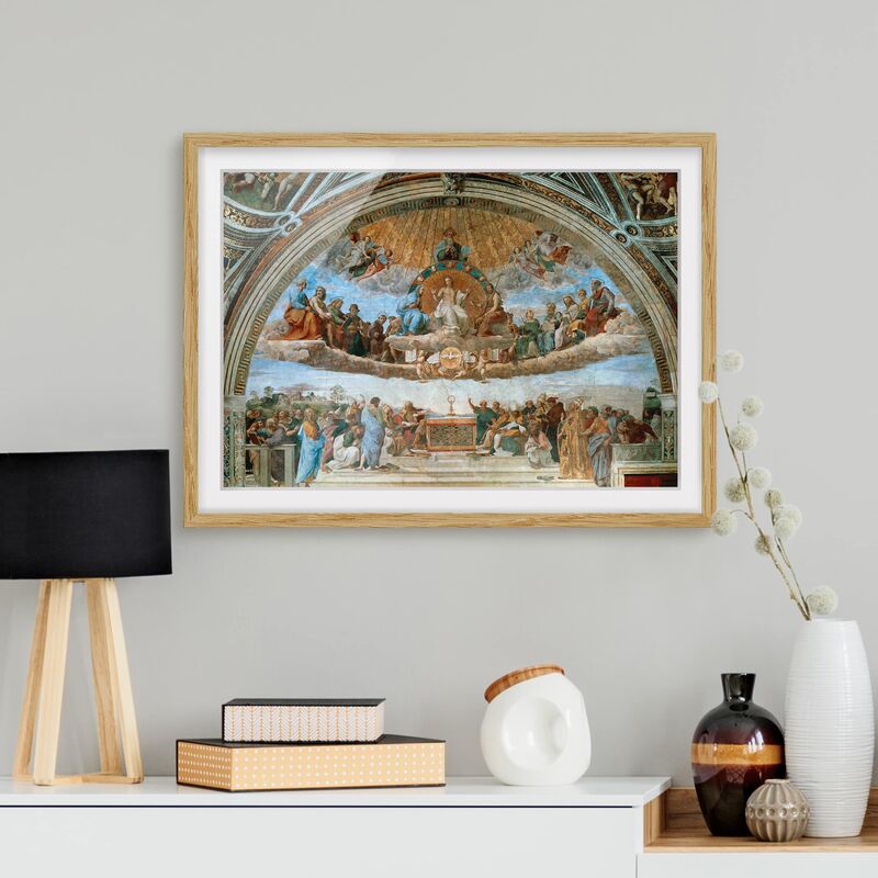 

Póster enmarcado - Raphael - Dispute On The Sacrament Dimensión LxA: 18cm x 24cm, Marco: Roble