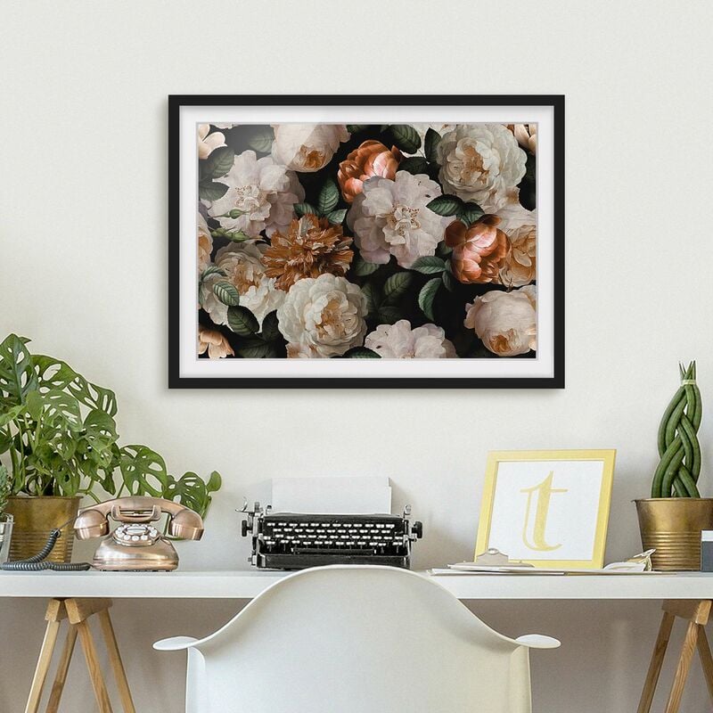 

Póster enmarcado - Red Rose con rose bianche Dimensión LxA: 50cm x 70cm, Marco: Negro