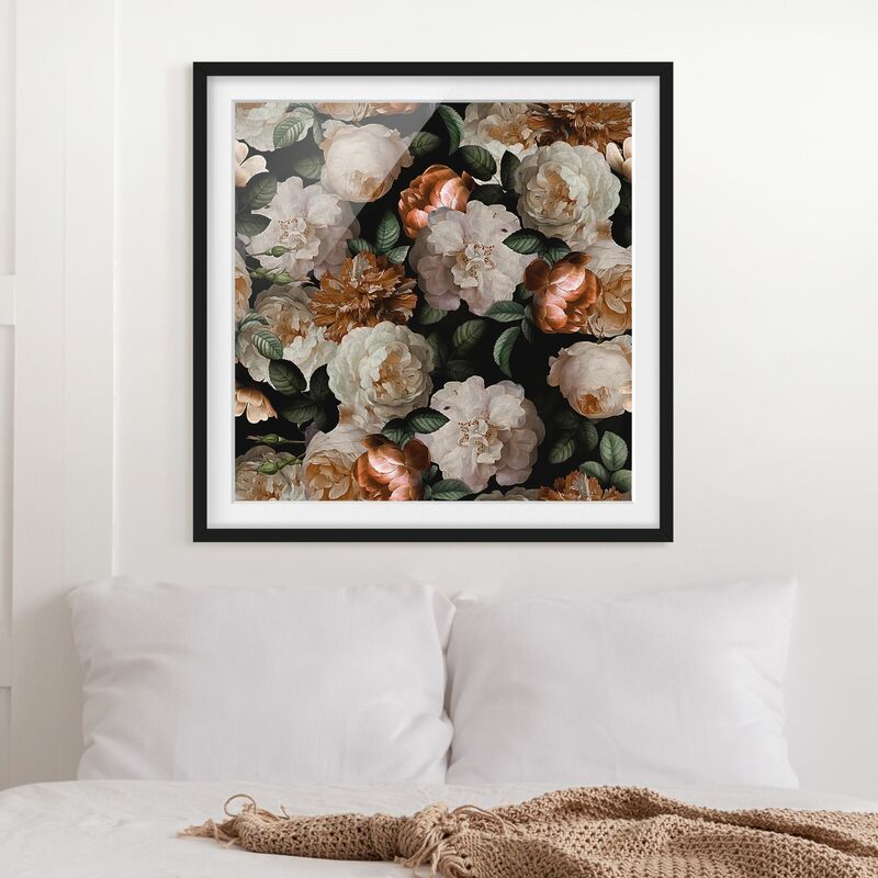 

Póster enmarcado - Red Rose con rose bianche Dimensión LxA: 30cm x 30cm, Marco: Negro