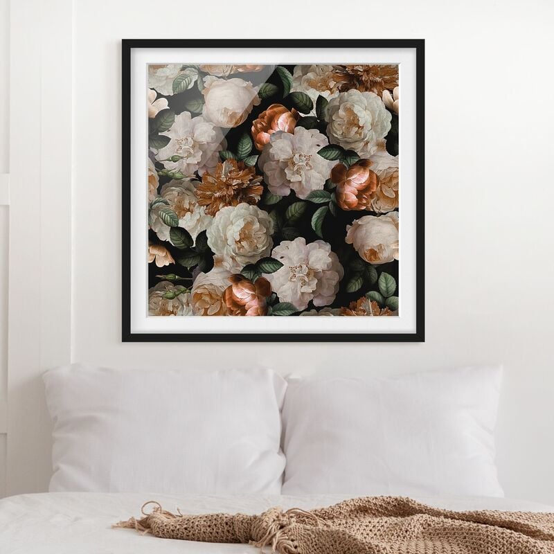 

Póster enmarcado - Red Rose con rose bianche Dimensión LxA: 50cm x 50cm, Marco: Negro