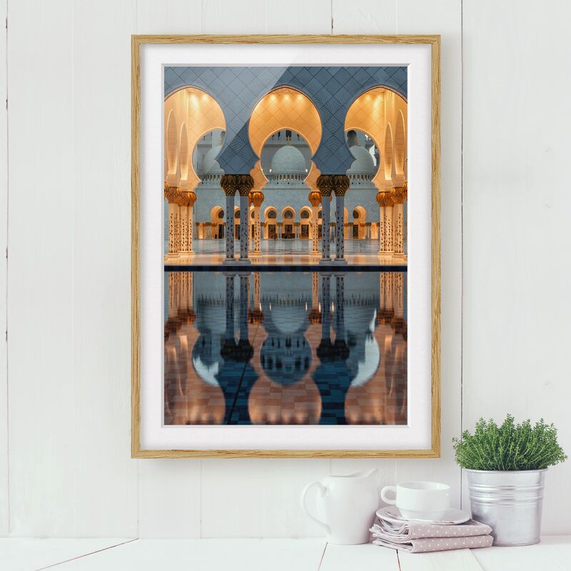 

Póster enmarcado - Reflections In The Mosque Dimensión LxA: 100cm x 70cm, Marco: Roble