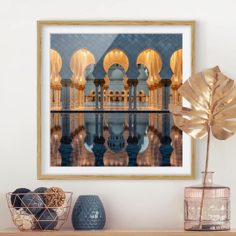 

Póster enmarcado - Reflections In The Mosque Dimensión LxA: 30cm x 30cm, Marco: Roble