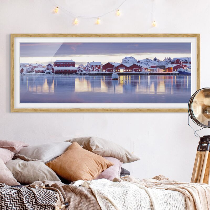 

Póster enmarcado - Reine In Norvegia Dimensión LxA: 50cm x 130cm, Marco: Roble