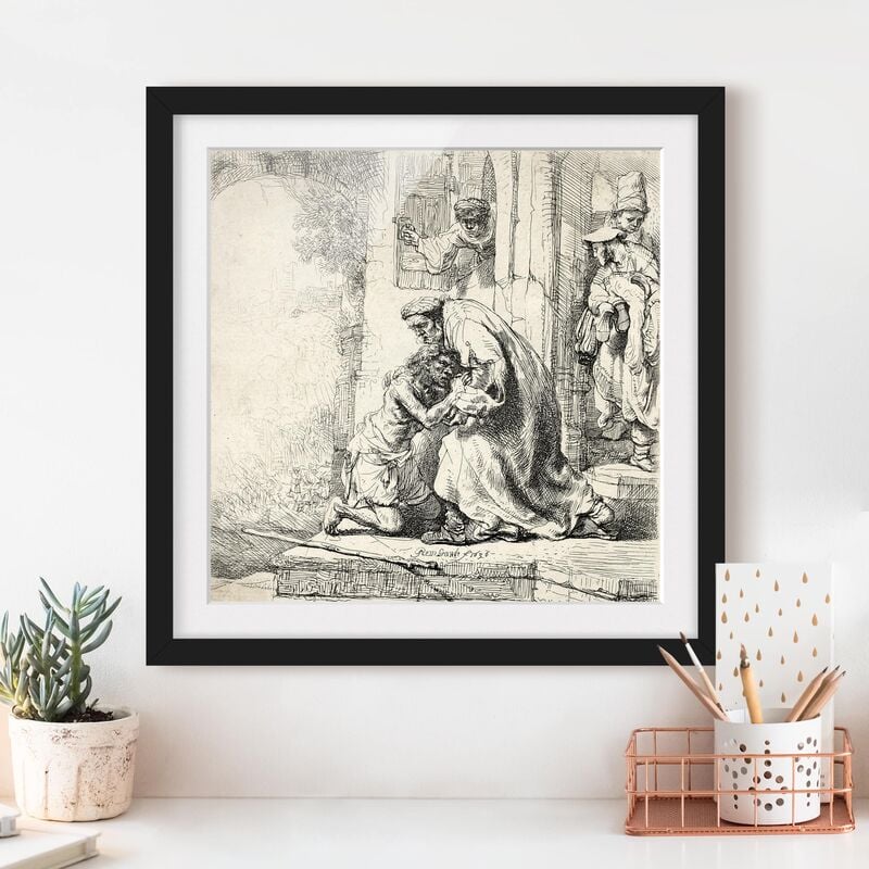 

Póster enmarcado - Rembrandt Van Rijn - Return Of The Son Dimensión LxA: 20cm x 20cm, Marco: Negro