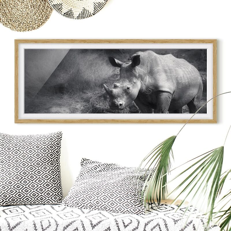 

Póster enmarcado - Rhinoceros Lonesome Dimensión LxA: 50cm x 130cm, Marco: Roble