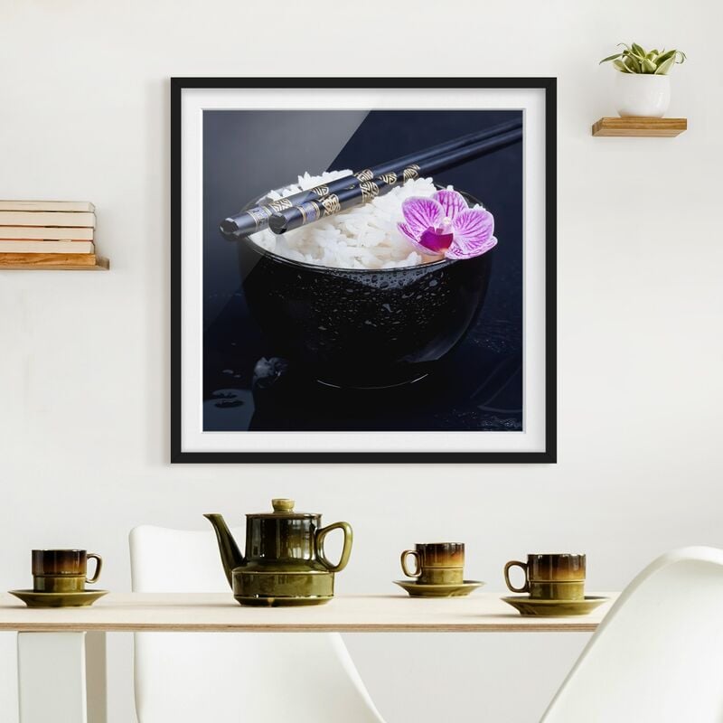 

Póster enmarcado - Rice Bowl Con L'orchidea Dimensión LxA: 70cm x 70cm, Marco: Negro