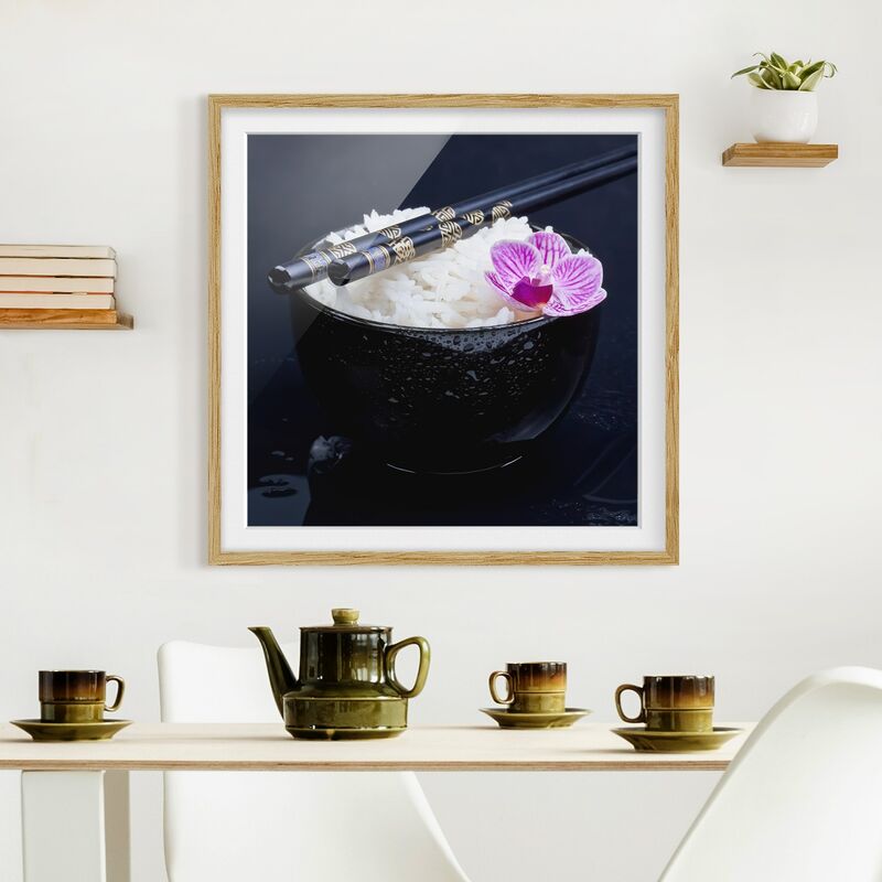 

Póster enmarcado - Rice Bowl Con L'orchidea Dimensión LxA: 50cm x 50cm, Marco: Roble
