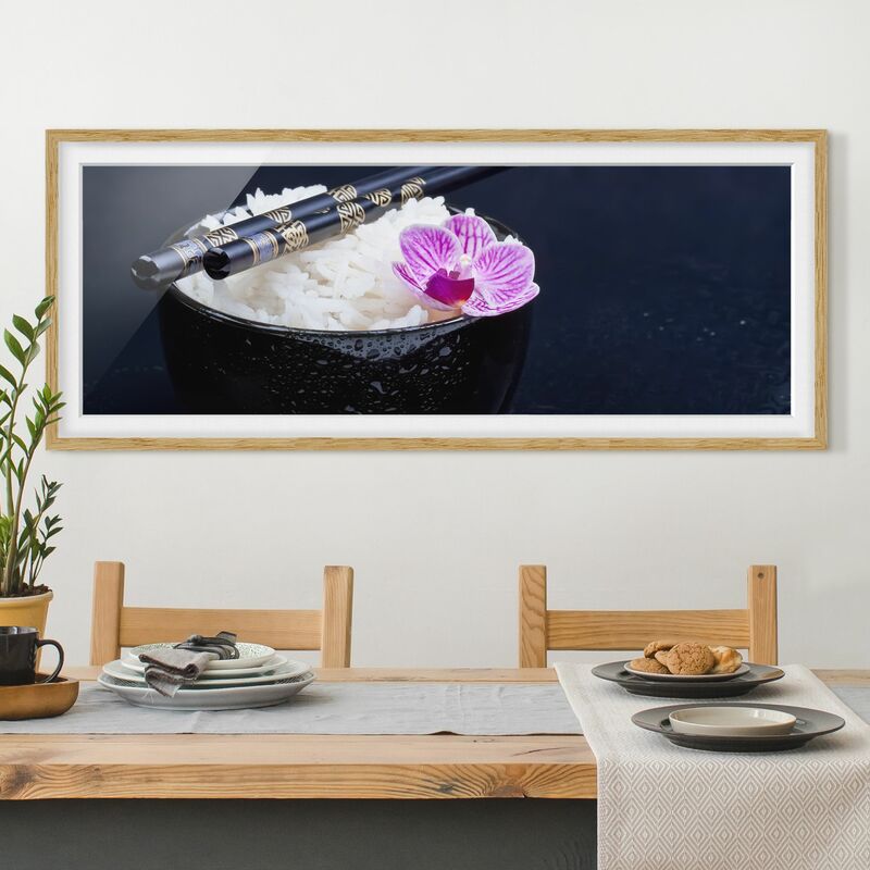 

Póster enmarcado - Rice Bowl Con L'orchidea Dimensión LxA: 40cm x 100cm, Marco: Roble