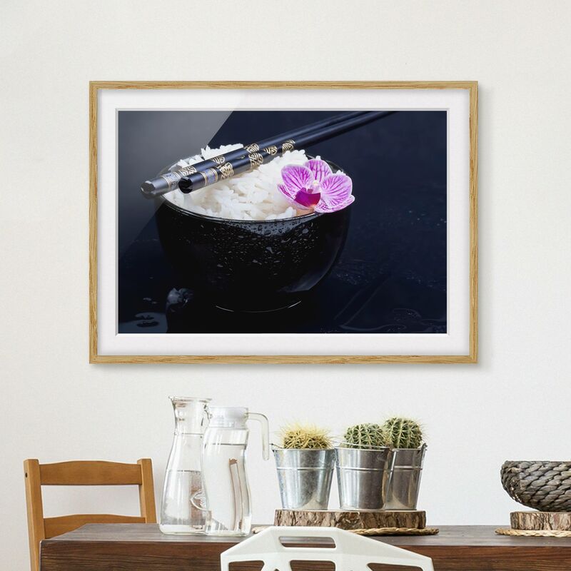 

Póster enmarcado - Rice Bowl Con L'orchidea Dimensión LxA: 70cm x 100cm, Marco: Roble