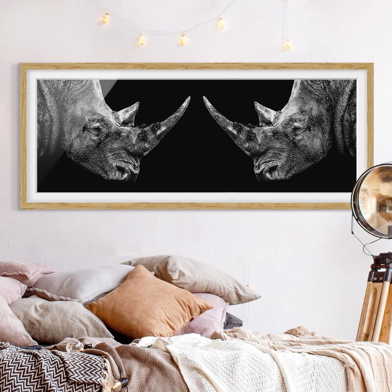 

Póster enmarcado - Rhino Duello Dimensión LxA: 20cm x 50cm, Marco: Roble