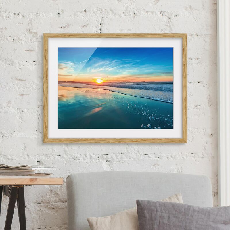 

Póster enmarcado - Romantic Sunset By The Sea Dimensión LxA: 50cm x 70cm, Marco: Roble