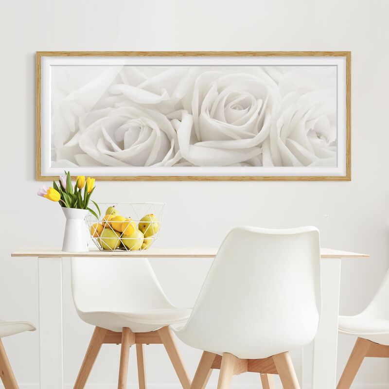 

Póster enmarcado - Rose Bianche Dimensión LxA: 50cm x 130cm, Marco: Roble