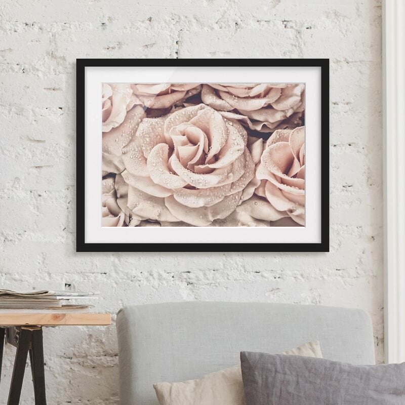 

Póster enmarcado - Roses seppia con gocce d'acqua Dimensión LxA: 50cm x 70cm, Marco: Negro