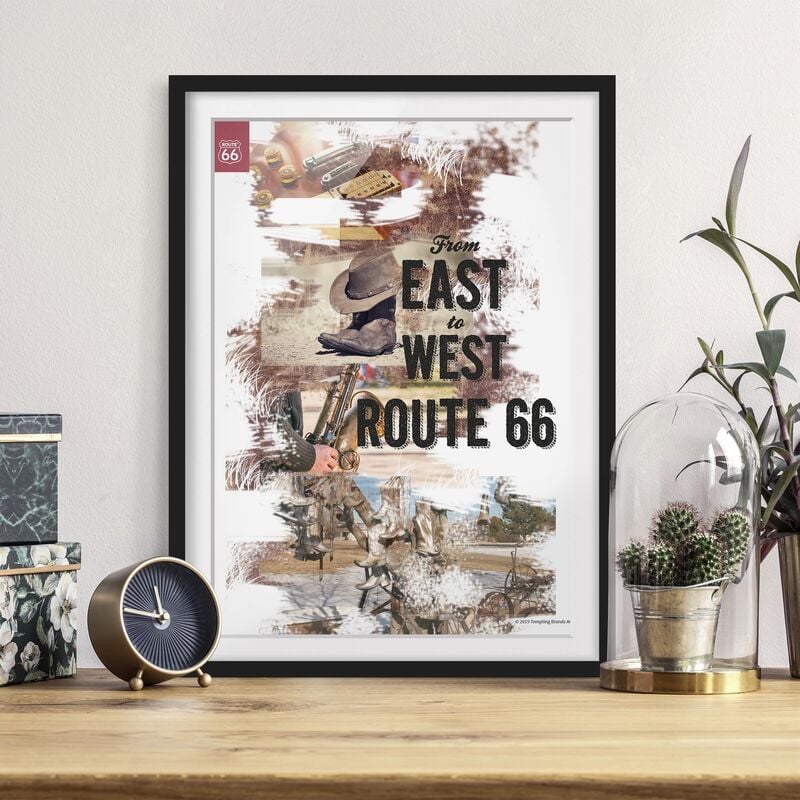 

Póster enmarcado - Route 66 - Collage est a ovest Dimensión LxA: 70cm x 50cm, Marco: Negro