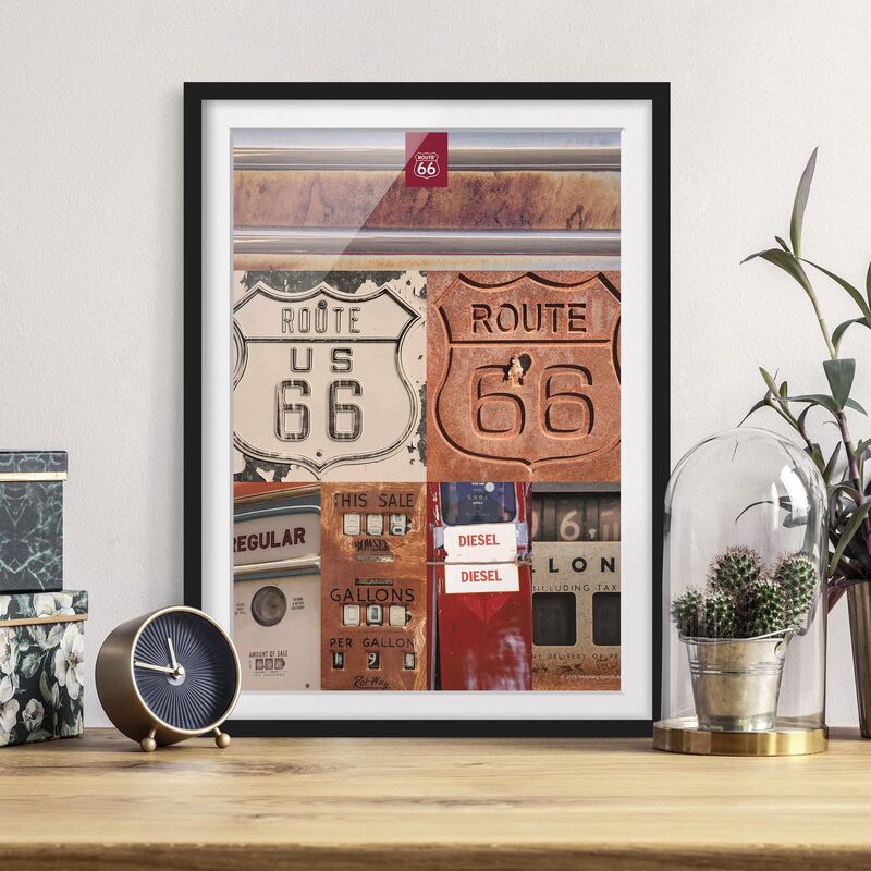 

Póster enmarcado - Route 66 - Collage Rusty Segni Dimensión LxA: 70cm x 50cm, Marco: Negro