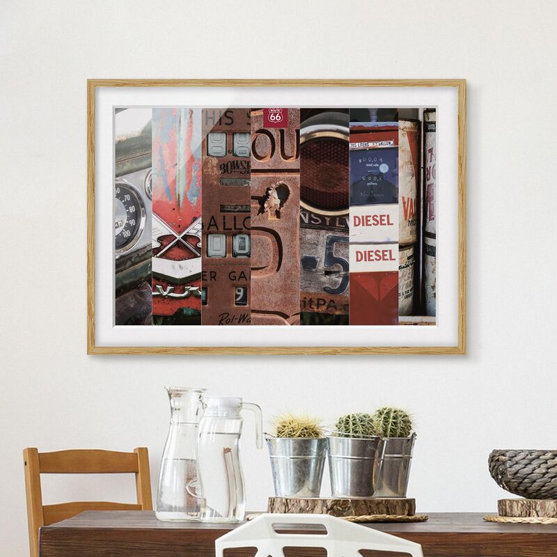 

Póster enmarcado - Route 66 - diesel collage Dimensión LxA: 40cm x 55cm, Marco: Roble