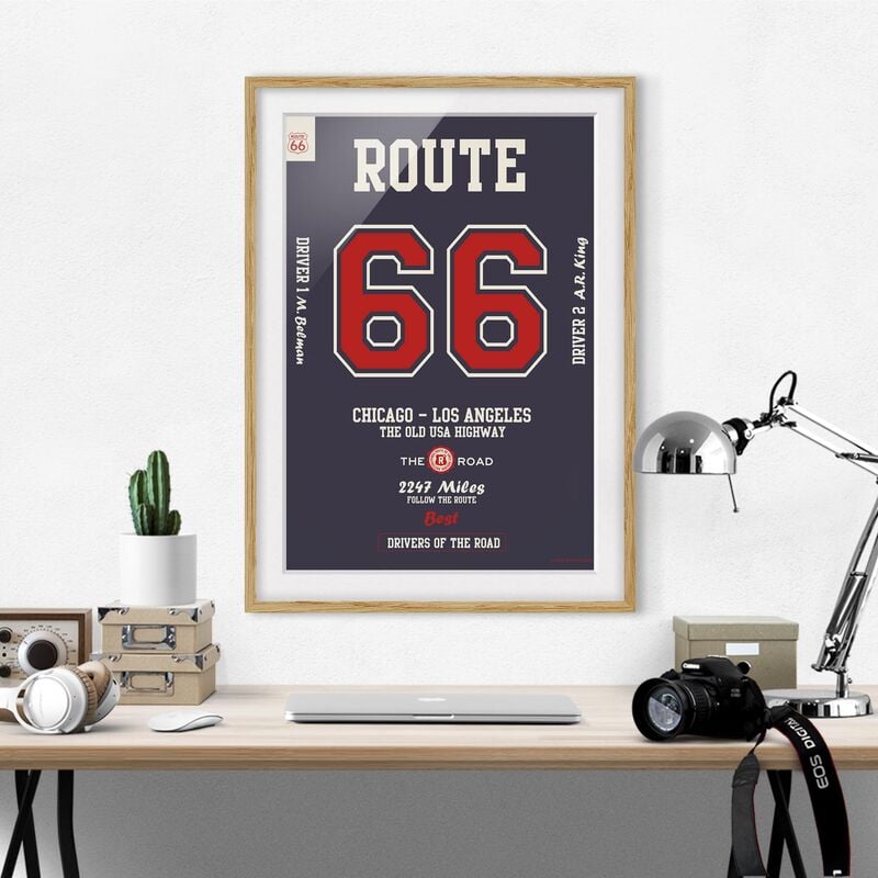 

Póster enmarcado - Route 66 - migliori piloti scure Dimensión LxA: 24cm x 18cm, Marco: Roble