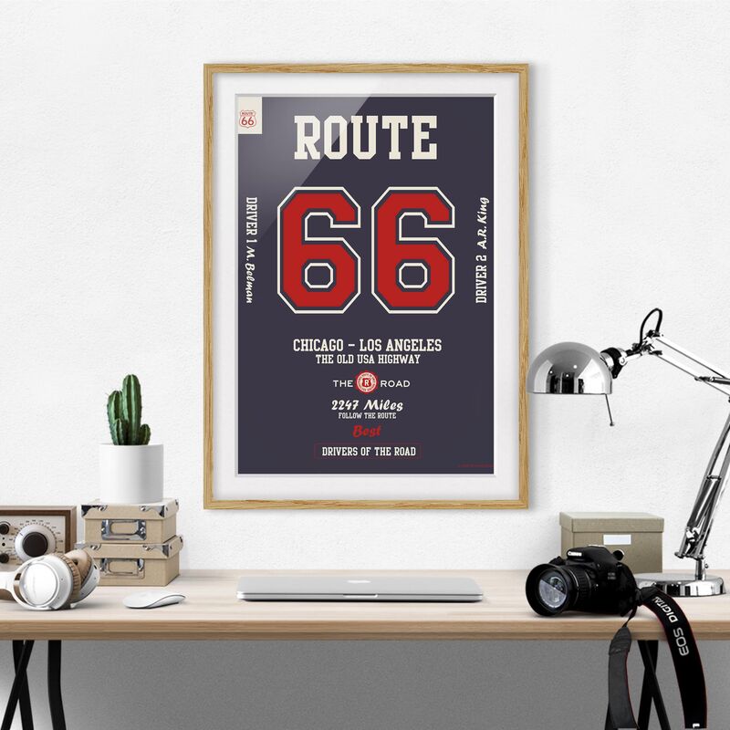 

Póster enmarcado - Route 66 - migliori piloti scure Dimensión LxA: 70cm x 50cm, Marco: Roble