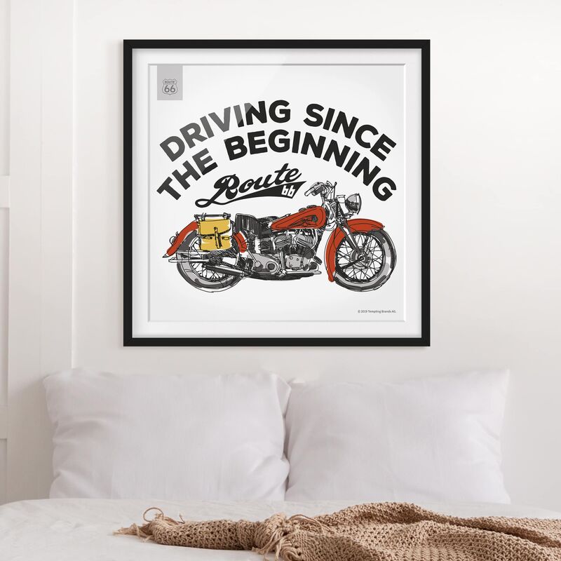 

Póster enmarcado - Route 66 - Moto Driving Beginning Dimensión LxA: 70cm x 70cm, Marco: Negro