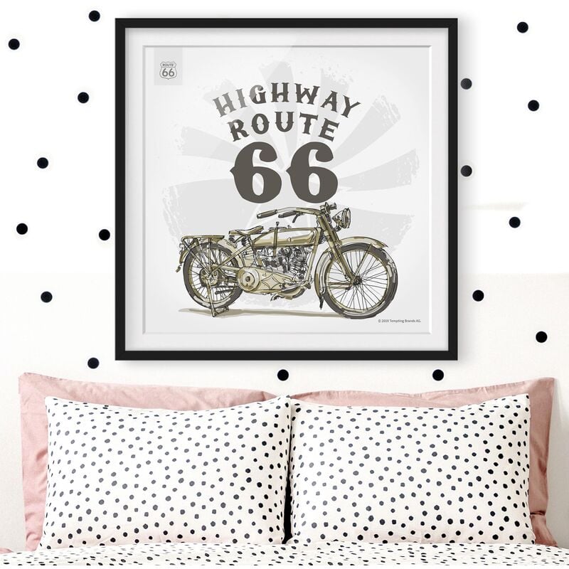 

Póster enmarcado - Route 66 - Moto Highway Strada Dimensión LxA: 50cm x 50cm, Marco: Negro