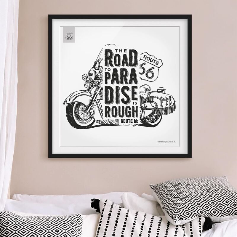 

Póster enmarcado - Route 66 - Moto Paradise Dimensión LxA: 70cm x 70cm, Marco: Negro